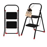 BigDean Trittleiter 2 Stufen klappbar Schwarz/Rot TÜV geprüfte Sicherheit Leiter bis 150 kg...