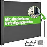 Casaria® Seitenmarkise Nosara 180x300cm Ausziehbar Blickdicht Sonnenschutz Markise Balkon Terrasse...