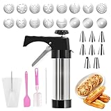 Rosedreamer 2025 Gebäckpresse für Spritzgebäck Edelstahl,Gebäckspritze mit 16 Schablonen und 8...