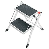 Hailo MK60 Mini Stahl-Trittleiter - 2 große Stufen mit Anti-Rutsch-Matten bis 150kg -...