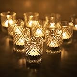 Vohocandle Diamant Teelichthalter, Glas, 12 Stück, transparent, Kerzenhalter aus Glas, für...