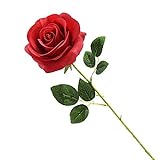 Cosswe Künstliche Seidenrose, rote künstliche Rose, ewige Blumen, einzelner Stiel als Geschenk...