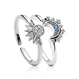 JYNXOR 1 Paar Mond Ring Silber Set, Sonne Mond Ring Verstellbar, Matching Rings Freundschaftsringe,...