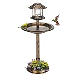 LEADZM Vogeltränke Stehend - Vogeltränke aus Starkes PP-Material, Vogelbad mit Solarleuchte,...