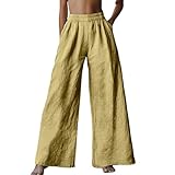 Damen Lang Culottes Aus Leinen Mit Weitem Bein Lässige Lockere Baumwollhose Für Damen Bequeme...