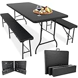 Devillo® Bierzeltgarnitur klappbar 3‑teilig – Tisch 180x74x72 cm + 2 Bänke 180x25x43 cm –...