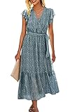 ASOMI Kleid Damen Sommer Boho: Blumen Herbst Wickelkleid Frühling Mode Lang Maxikleid V-Ausschnitt...