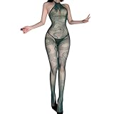 Chenxi Studio Exotischer Langarm-Body mit Schlangenmuster, Netzstoff, Bodystocking Unterwäsche für...