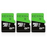 KEXIN Micro SD Karte 64GB 3er Pack, Speicherkarte Micro SD mit Adapter, UHS-I, U1, A1, C10 Microsdxc...
