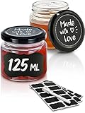 Praknu 25 Marmeladengläser Klein 125ml - Mit Etiketten & Stift - Luftdicht - Spülmaschinenfest -...
