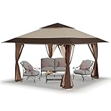 Pavillon 4x4 Wasserdicht Stabil Winterfest, Höhenverstellbar Gartenpavillon mit 4 Moskitonetz...