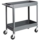 Amazon Basics – Multifunktionaler Materialwagen mit Stahlwanne, 2 Regalböden, mit 181 kg...