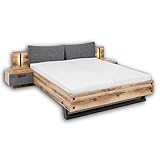 Stella Trading DOVER Stilvolle Doppelbett Bettanlage mit Nachtkommoden & LED-Beleuchtung 180 x 200...