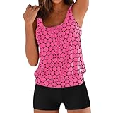 Hauetro Tankini Damen Set Elegant Strand Tankini Damen Bauchweg Freizeit Tankinis für Damen Polka...