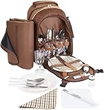 BRUBAKER Picknickrucksack für 4 Personen Braun 28,5 × 42,5 x 19 cm - inkl. Kühlfach +...