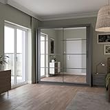 Krudox PRDK 203 cm Graphit Schwebetürenschrank Mit Spiegel Kleiderschrank Für Wohnzimmer Mit 2...