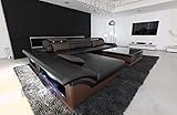 Ecksofa Monza L Form Ledersofa Sofa - mit LED Beleuchtung, verstellbare Kopfstützen,...
