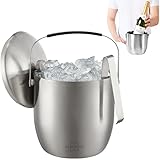 SILBERTHAL Großer Eiswürfelbehälter 3L mit Deckel und Zange -Eiseimer Edelstahl - Doppelwandig...