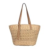 Ayakizi Stroh Strand Schultertasche Tasche, Damen Sommer Handtasche Weben Eimer Korbtasche...