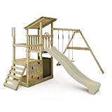 FATMOOSE Spielturm Klettergerüst FruityForest Fun XXL mit Schaukel & salbeigrüner Rutsche, Outdoor...