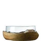 Leonardo Terra, Deko Schale aus Glas mit Teaksockel, handgefertigte, runde Glasschale mit Fuß aus...