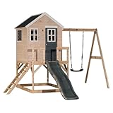 Wendi Toys M24 Stelzenhaus mit Rutsche und Schaukel, Spielhaus aus FSC-Holz für Kinder Garten...