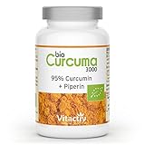 VITACTIV Bio Curcuma 3000 - Bio Kurkuma Kapseln hochdosiert - Curcuma Extrakt mit 95% Curcumin -...