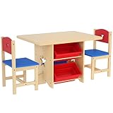 AIYAPLAY 3-teilige Kindertisch und Stühle Kindertisch mit 2 Stühlen und 4 Aufbewahrungskörbe...