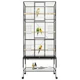 3 Etagen Vogelkäfig Groß, 176 x 82 x 47 cm Vogelvoliere mit 360° Rollen, Sitzstangen, Futternapf...