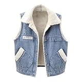 Dünne Jeansjacke für Damen, Herbst, Winter, Jeansweste für Damen, warm gefüttert, ärmellos,...