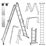 Ikodm 4x4 Stufen Mehrzweckleiter 4,7 m 7 in 1 Aluminium Multifunktionsleiter bis 150 kg mit 2...