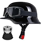 GAOFZHAO Motorradhelm, Deutscher Retro-Halbschalen-Jethelm, ECE-geprüft, mit Fahrradbrille,...