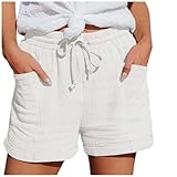 Shorts Damen Sommer Leinen Musselin Kurze Hose Beach Shorts Mit Taschen Mode Lässige Sportshorts...