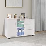 Apriltop 90x34x59cm Büroschrank Aktenschrank mit 5 Rollen (2 mit Bremsen), Rollcontainer mit 1*...