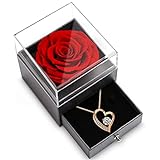 SWEETIME Ewige Rose Geschenkbox Rote Infinity Rosen mit Herzkette 925 Silber Rosegold Damen...