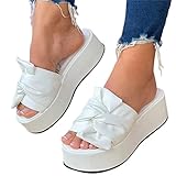 VALINK Damen-Sommer-Sandalen, Keilabsatz, lässige Schleifenknoten, Schlupfsandalen,...