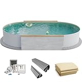 Fresh-Pool Profi Stahlwandpool Set oval, 525x320x120 cm, Stahl 0,6 mm weiß, Folie 0,8 mm Sand,...