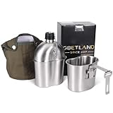 Goetland Edelstahl US Militär Feldflasche Set 1l mit 0,5l Becher Nylon Beutel Wasserflasche...