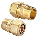 2 Stück Messing Klemmverschraubung für Kupferrohr mit Übergang AG 1/2', 1/2 Zoll...