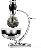 GRUTTI 3-in-1-Rasierset für Männer,Rasierhobel Ständer + Rasierpinsel aus Dachshaarimitat +...