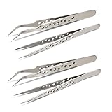 EUIOOVM 4pcs Pinzette spitz, Gebogene pinzette, wimpern pinzette 2 gerade 2 gebogen, für Handwerk,...