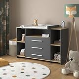 Vicco Wickelkommode Oskar, Anthrazit/Goldkraft Eiche, 143.2 x 93 cm mit 3 Schubladen