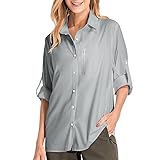 Oversize Bluse Damen V Ausschnitt Longbluse,Herbst Hemd Langarm mit Knöpfen,Lässige Langarmshirt...