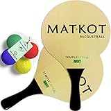 W4W Kadima Beach Paddle Ball Schläger Set – Bundle Pack enthält 4 Bälle & 2 Paddel – Natur