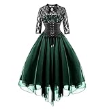 Halloween Kostüm Sexy Gruselig Damen| Gothic Kleidung Spitze Frauen-Swing Kleid 3/4 Arm Vintage...