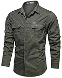 PADOLA Hemd Herren Baumwolle Hemden Langarm Slim Fit Cowboyhemd Stehkragen Westernhemd Taktisches...