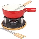 Fondue Party Set Fondue Red 20 cm with 6 Forks for Cheese Chocolate Hot Oil Broth