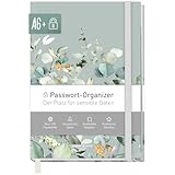 paper&you® Passwortbuch A6+ mit Register A-Z 'Minty Leaves' für 320 Zugangsdaten, Passwort-Manager...