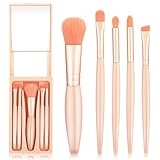 Nogeqi 5 Stück Tragbare Make-Up Pinsel Set mit Spiegelbox Reise Kosmetik Pinsel Reise Mini Reise...