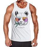 Neverless® Herren Tank-Top Panda Bär Aufdruck Tiermotiv mit Sonnenbrille Fashion Streetstyle...